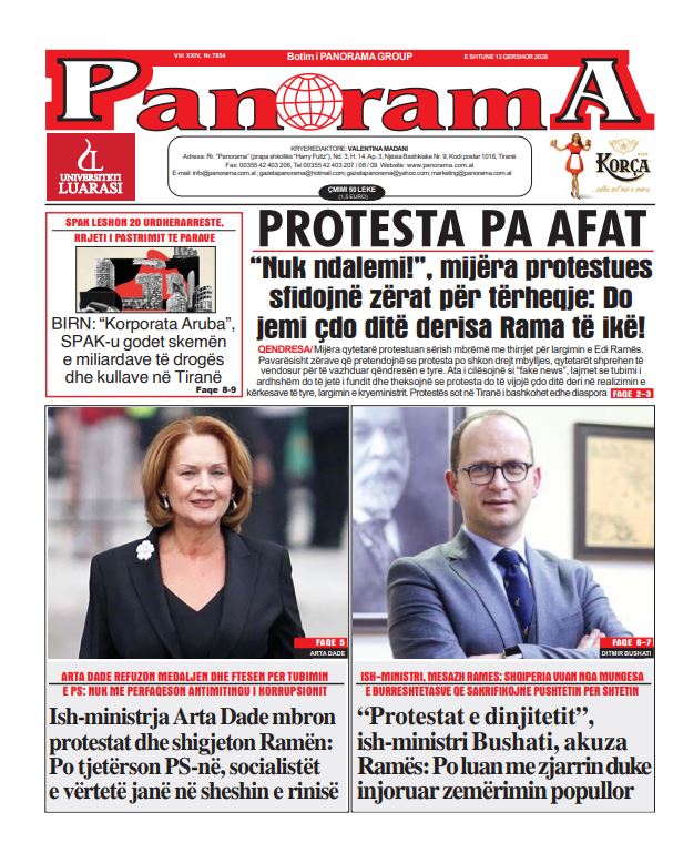 LEXO faqen e parë të Gazetës Panorama, datë 13 Qershor 2026