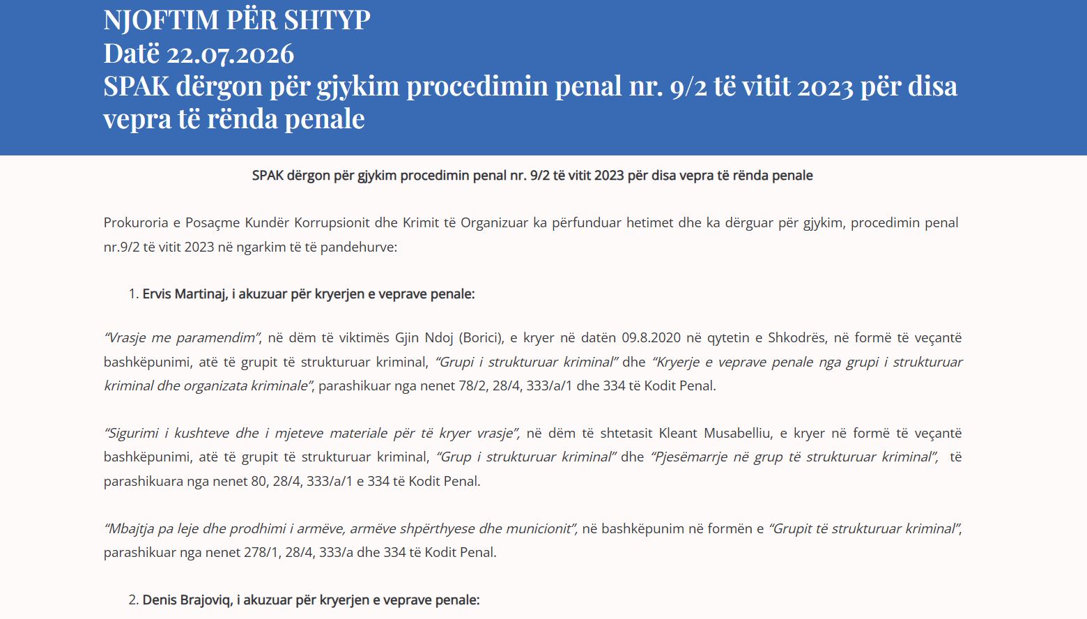 njoftimi i spak
